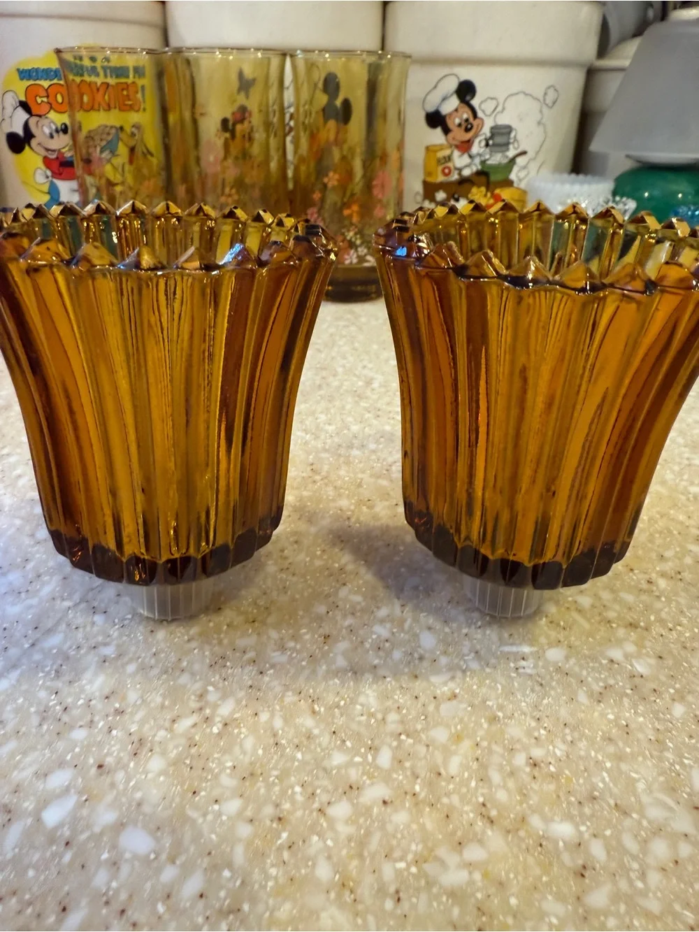 Vintage Amber Glass votive candle holders